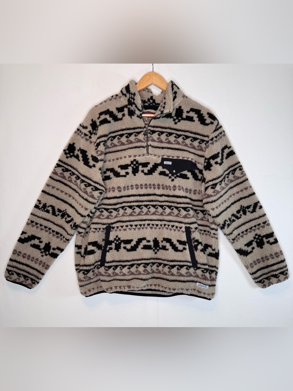 Rafter C Aztec Print Mens Sz‎ L Fleece Pullover Red Dirt Collection tan, black